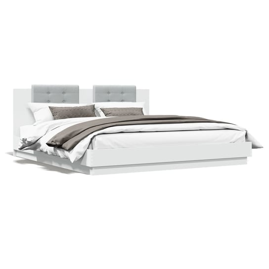 vidaXL Rama łóżka z wezgłowiem i LED, biała, 200x200 cm vidaXL