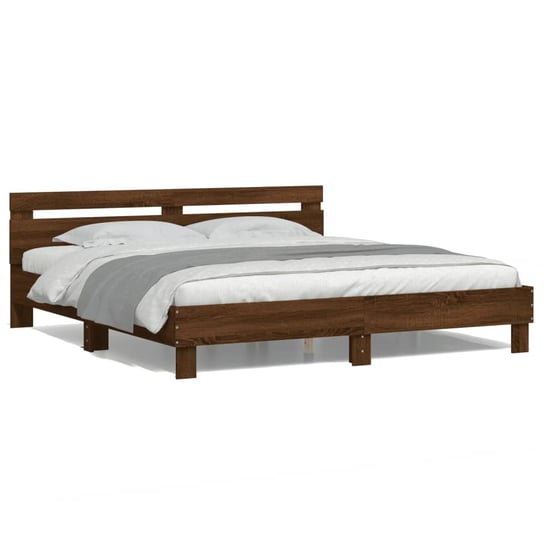 vidaXL Rama łóżka z wezgłowiem i LED, brązowy dąb, 160x200 cm vidaXL