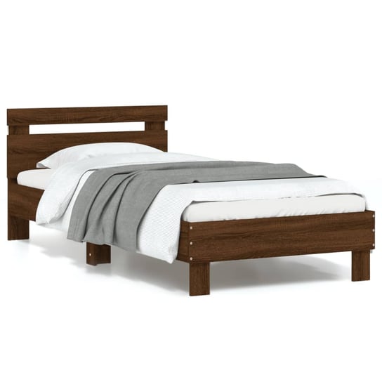 vidaXL Rama łóżka z wezgłowiem i LED, brązowy dąb, 90x200 cm vidaXL