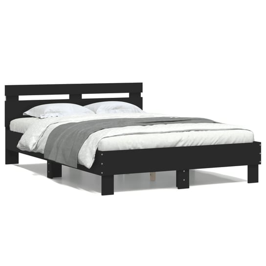vidaXL Rama łóżka z wezgłowiem i LED, czarna, 120x200 cm vidaXL