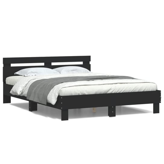 vidaXL Rama łóżka z wezgłowiem i LED, czarna, 140x200 cm vidaXL