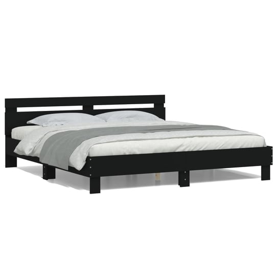 vidaXL Rama łóżka z wezgłowiem i LED, czarna, 160x200 cm vidaXL