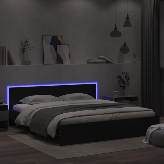 vidaXL Rama łóżka z wezgłowiem i LED, czarna, 180x200 cm vidaXL
