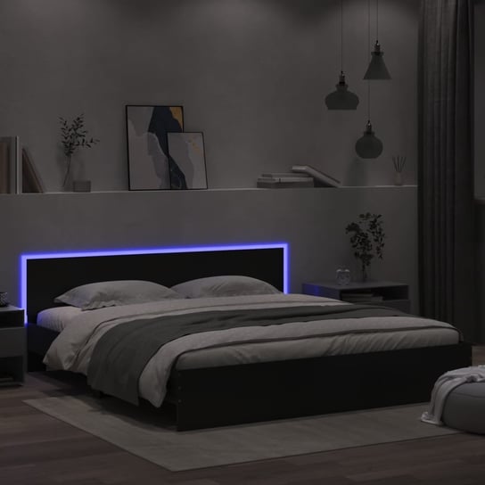 vidaXL Rama łóżka z wezgłowiem i LED, czarna, 200x200 cm vidaXL