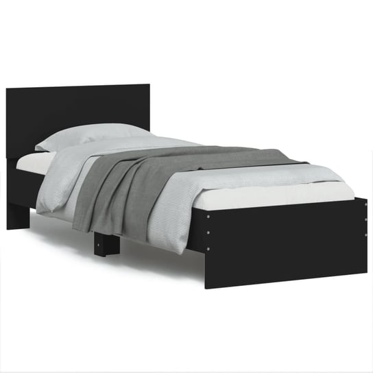 vidaXL Rama łóżka z wezgłowiem i LED, czarna, 75x190 cm vidaXL