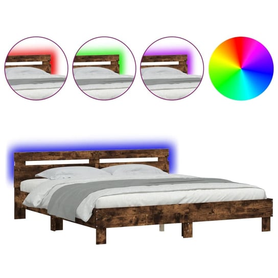 vidaXL Rama łóżka z wezgłowiem i LED, przydymiony dąb, 180x200 cm vidaXL