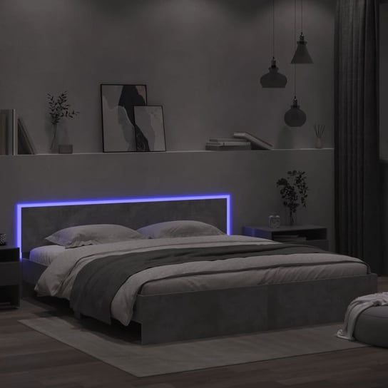 vidaXL Rama łóżka z wezgłowiem i LED, szarość betonu, 180x200 cm vidaXL