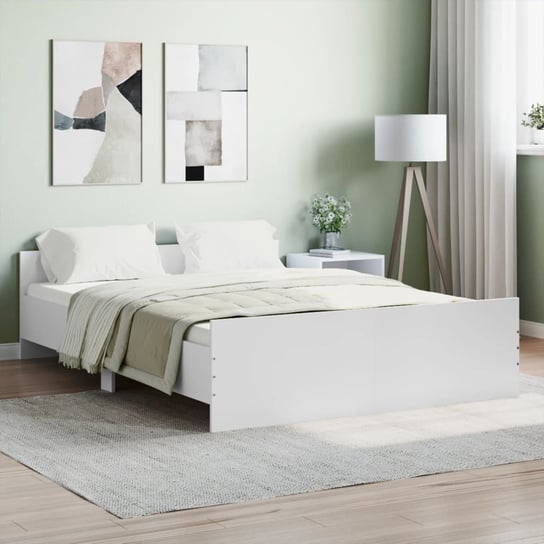 vidaXL Rama łóżka z wezgłowiem i zanóżkiem, biała, 140x190 cm vidaXL