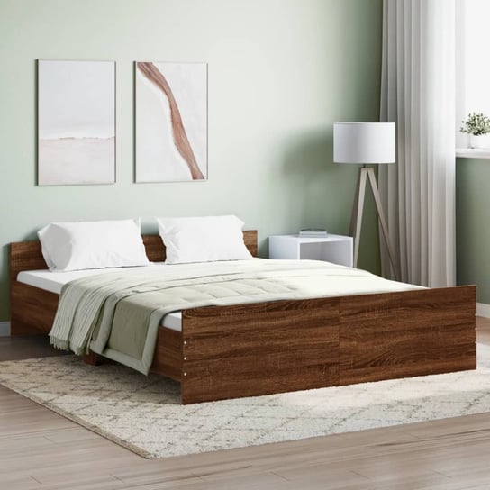 vidaXL Rama łóżka z wezgłowiem i zanóżkiem, brązowy dąb, 160x200 cm vidaXL