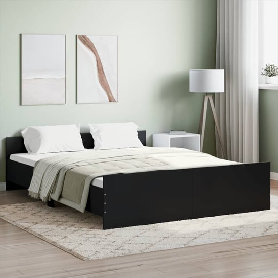 vidaXL Rama łóżka z wezgłowiem i zanóżkiem, czarna, 150x200 cm vidaXL