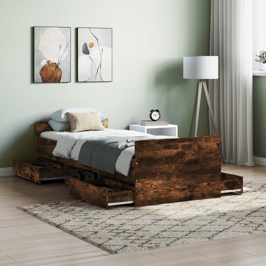 vidaXL Rama łóżka z wezgłowiem i zanóżkiem, przydymiony dąb, 75x190 cm vidaXL