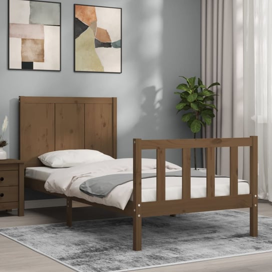 vidaXL Rama łóżka z wezgłowiem, miodowa, 100x200 cm, lite drewno vidaXL