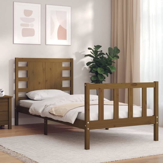 vidaXL Rama łóżka z wezgłowiem, miodowa, 100x200 cm, lite drewno vidaXL