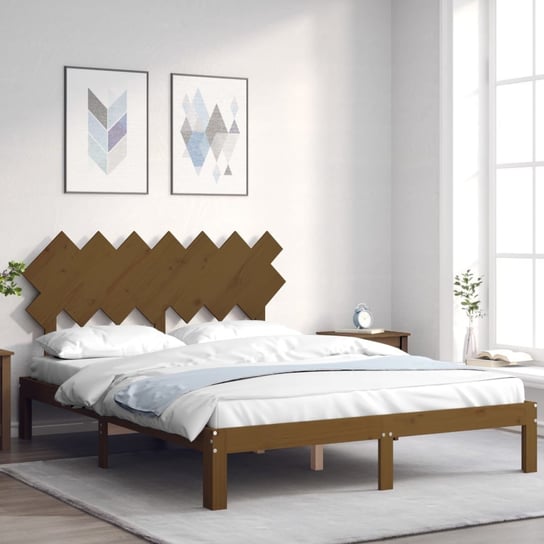vidaXL Rama łóżka z wezgłowiem, miodowa, 140x200 cm, lite drewno vidaXL