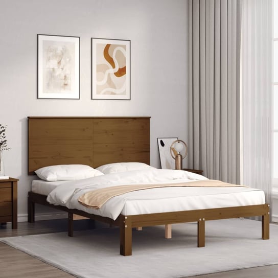 vidaXL Rama łóżka z wezgłowiem, miodowa, 140x200 cm, lite drewno vidaXL