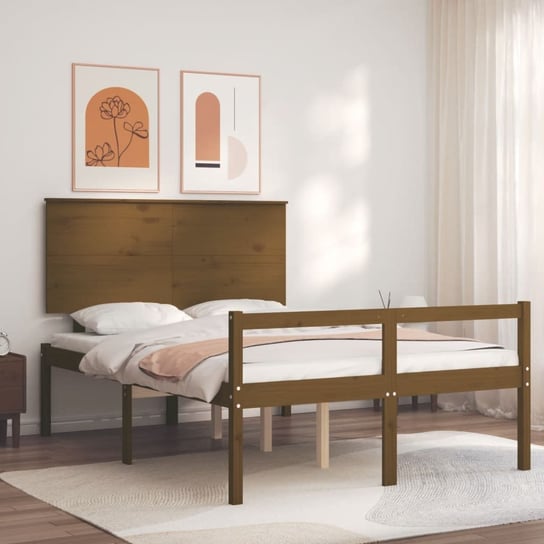 vidaXL Rama łóżka z wezgłowiem, miodowa, 4FT, mała podwójna, drewno vidaXL