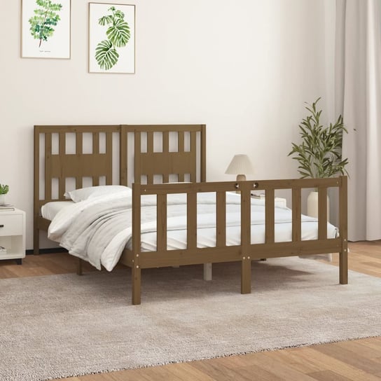 vidaXL Rama łóżka z wezgłowiem, miodowa, drewno sosnowe, 140x200 cm vidaXL