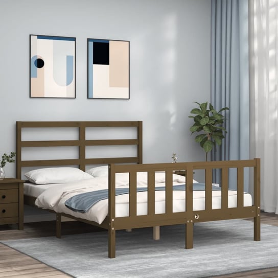 vidaXL Rama łóżka z wezgłowiem, miodowy brąz, 120x200 cm, lite drewno vidaXL