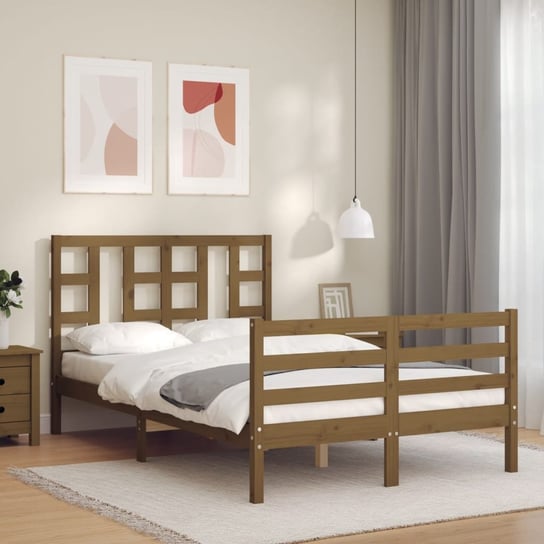 vidaXL Rama łóżka z wezgłowiem, miodowy brąz, 120x200 cm, lite drewno vidaXL