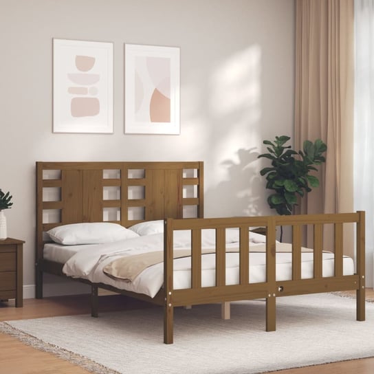 vidaXL Rama łóżka z wezgłowiem, miodowy brąz, 140x190 cm, lite drewno vidaXL