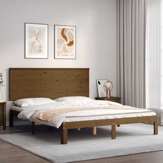 vidaXL Rama łóżka z wezgłowiem, miodowy brąz, 160x200 cm, lite drewno vidaXL