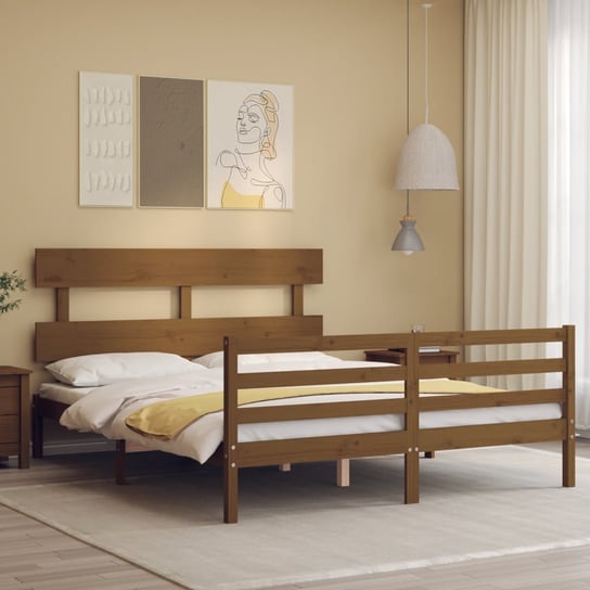 vidaXL Rama łóżka z wezgłowiem, miodowy brąz, 160x200 cm, lite drewno vidaXL