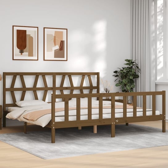 vidaXL Rama łóżka z wezgłowiem, miodowy brąz, 200x200 cm, lite drewno vidaXL