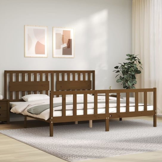 vidaXL Rama łóżka z wezgłowiem, miodowy brąz, 200x200 cm, lite drewno vidaXL