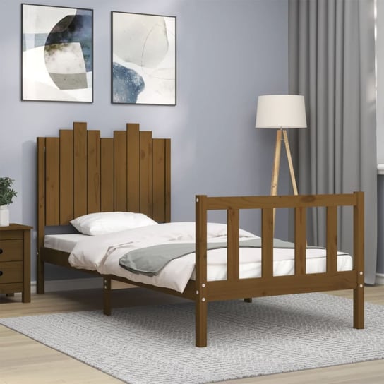 vidaXL Rama łóżka z wezgłowiem, miodowy brąz, 90x190 cm, lite drewno vidaXL