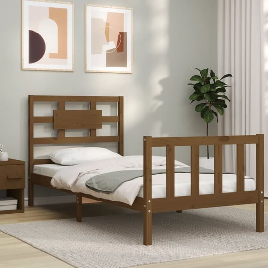 vidaXL Rama łóżka z wezgłowiem, miodowy brąz, 90x200 cm, lite drewno vidaXL