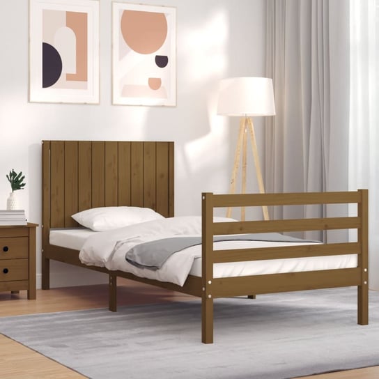 vidaXL Rama łóżka z wezgłowiem, miodowy brąz, 90x200 cm, lite drewno vidaXL
