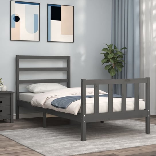 vidaXL Rama łóżka z wezgłowiem, szara, 100x200 cm, lite drewno vidaXL
