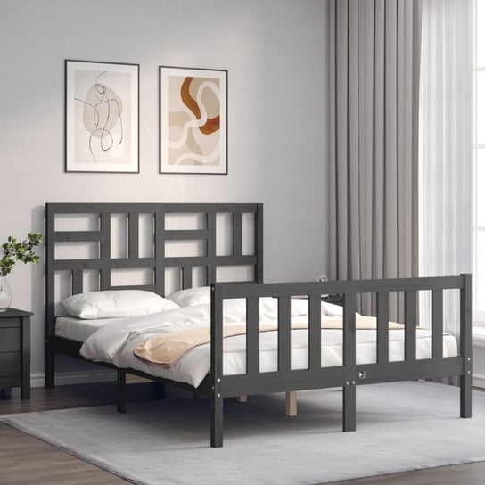 vidaXL Rama łóżka z wezgłowiem, szara, 120x200 cm, lite drewno vidaXL