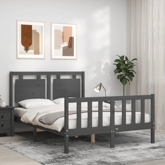 vidaXL Rama łóżka z wezgłowiem, szara, 120x200 cm, lite drewno vidaXL