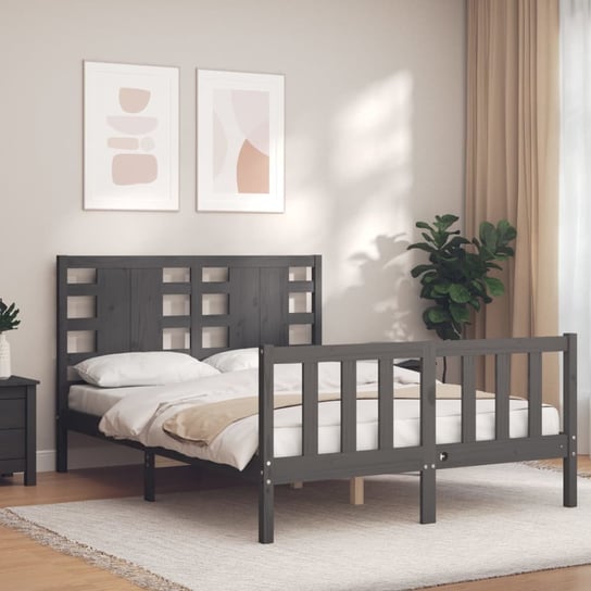 vidaXL Rama łóżka z wezgłowiem, szara, 140x200 cm, lite drewno vidaXL