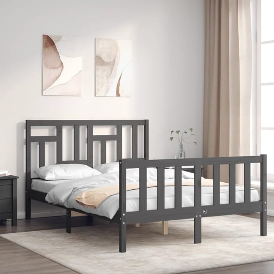 vidaXL Rama łóżka z wezgłowiem, szara, 140x200 cm, lite drewno vidaXL