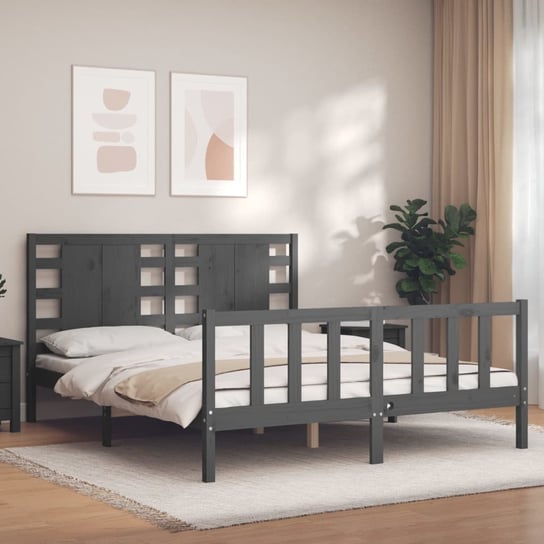 vidaXL Rama łóżka z wezgłowiem, szara, 160x200 cm, lite drewno vidaXL