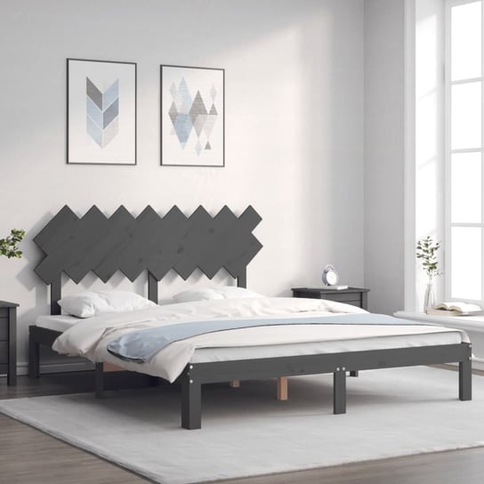 vidaXL Rama łóżka z wezgłowiem, szara, 160x200 cm, lite drewno vidaXL