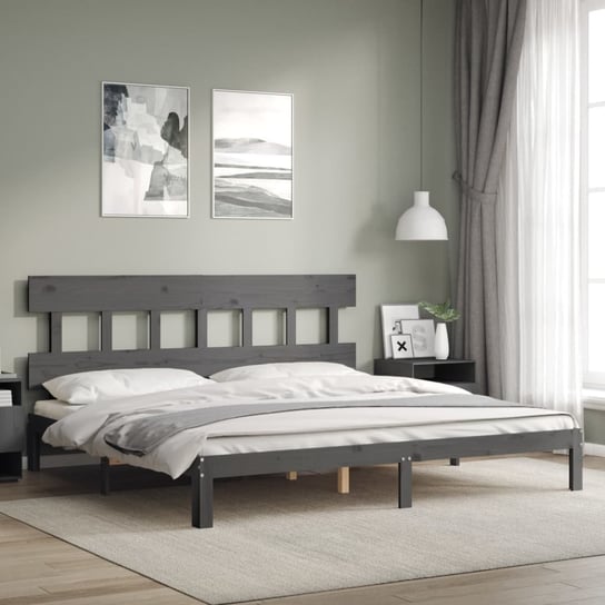 vidaXL Rama łóżka z wezgłowiem, szara, 200x200 cm, lite drewno vidaXL