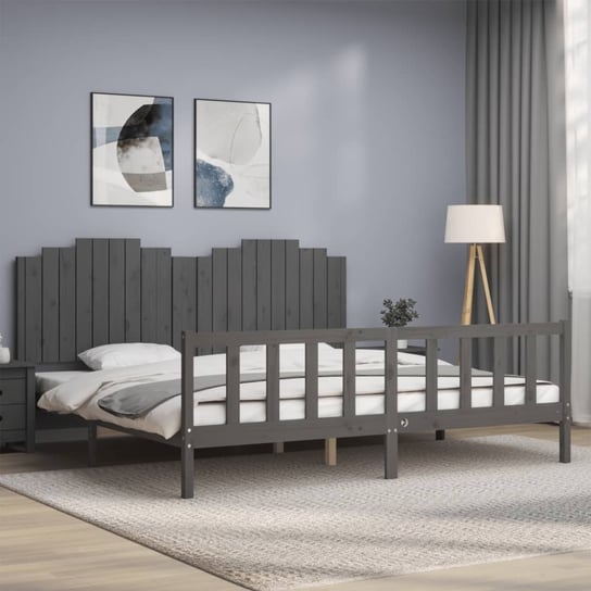 vidaXL Rama łóżka z wezgłowiem, szara, 200x200 cm, lite drewno vidaXL