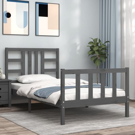 vidaXL Rama łóżka z wezgłowiem, szara, 90x190 cm, lite drewno vidaXL