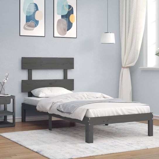vidaXL Rama łóżka z wezgłowiem, szara, 90x200 cm, lite drewno vidaXL