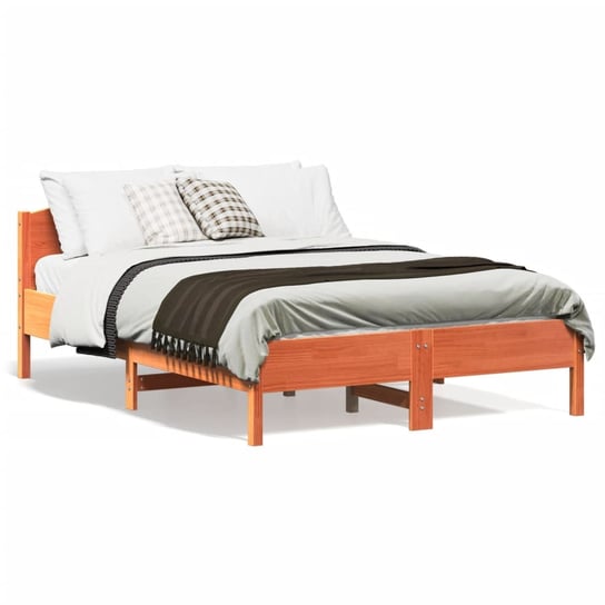 vidaXL Rama łóżka z wezgłowiem, woskowy brąz, 135x190 cm, sosnowa vidaXL