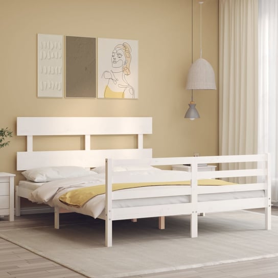 vidaXL Rama łóżka z zagłówkiem, biała, 160x200 cm, lite drewno vidaXL