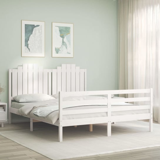 vidaXL Rama łóżka z zagłówkiem, biała, 160x200 cm, lite drewno vidaXL
