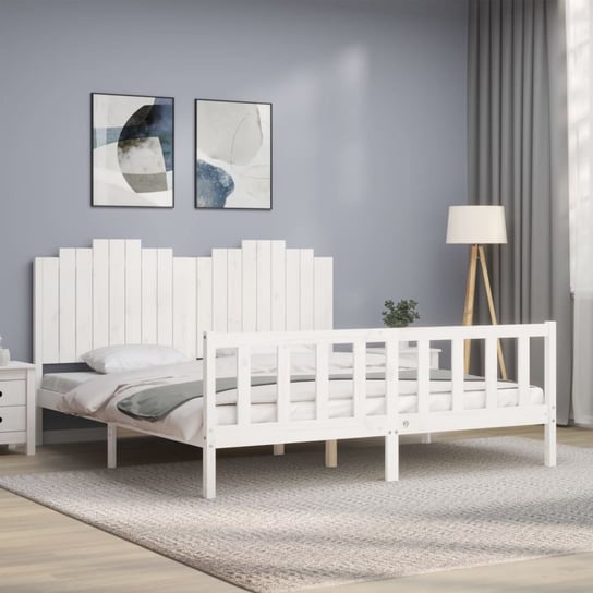 vidaXL Rama łóżka z zagłówkiem, biała, 180x200 cm, drewniana vidaXL