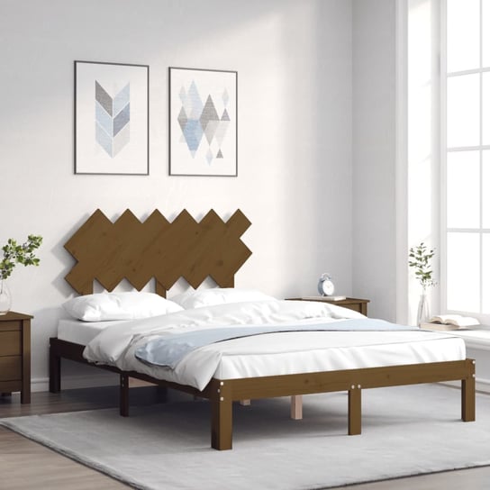 vidaXL Rama łóżka z zagłówkiem, brąz, 4FT, mała podwójna, lite drewno vidaXL