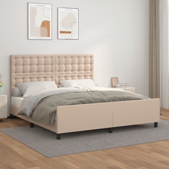 vidaXL Rama łóżka z zagłówkiem, cappuccino, 180x200 cm, sztuczną skórą vidaXL