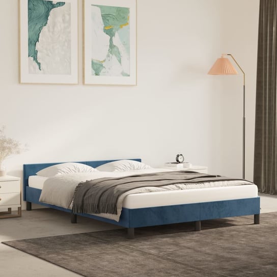 vidaXL Rama łóżka z zagłówkiem, ciemnoniebieska, 140x190 cm, aksamitna vidaXL