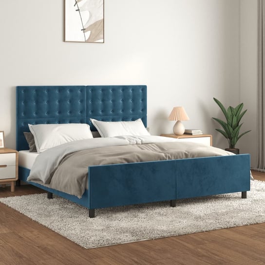 vidaXL Rama łóżka z zagłówkiem, ciemnoniebieska, 180x200 cm, aksamitna vidaXL